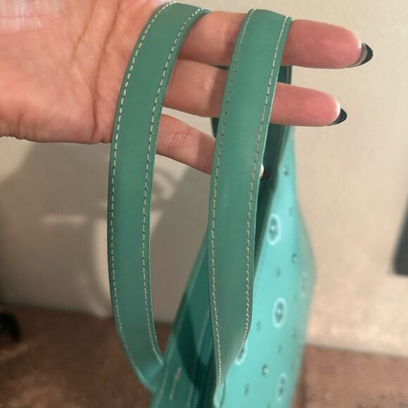 LAMARTHE 💙 Aqua/Teal Leather Tote Bag, Zipper Closure - Picture 6 of 11